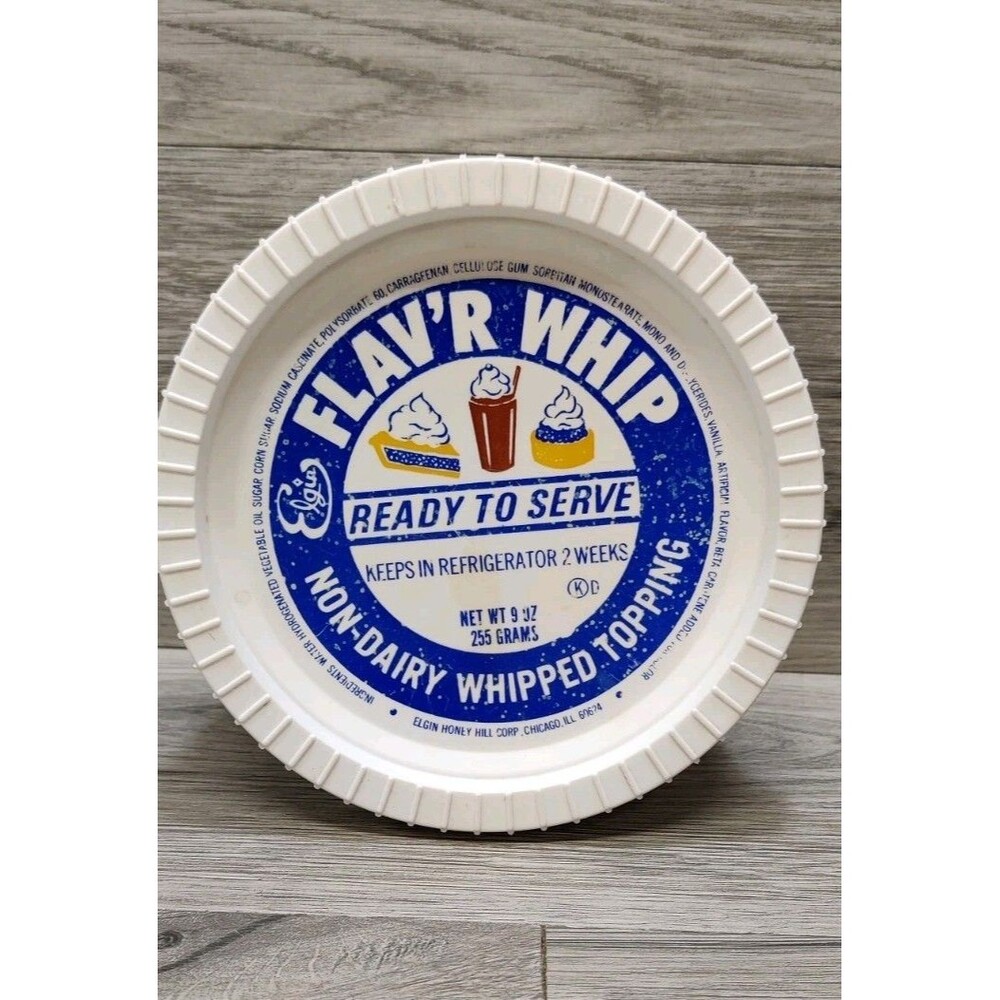 Vintage Flav'r Whip Non-Dairy Whipped Topping Plastic Container Tub Lid Elgin